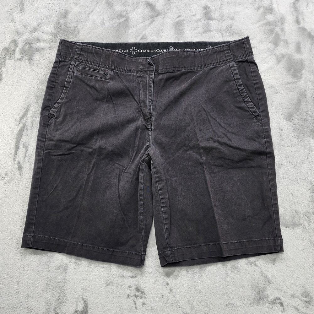 Charter Club Shorts Womens 14W Black Stretch Cotton Chino Preppy Classic Bermuda